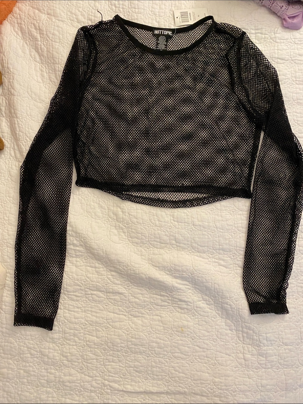 Hot Topic Black Long-Sleeve Fishnet Crop Top